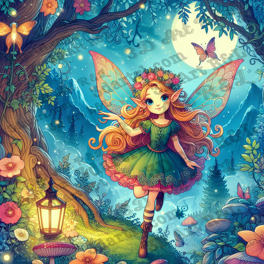 Moon light forest fairy, 80 X 80 cm