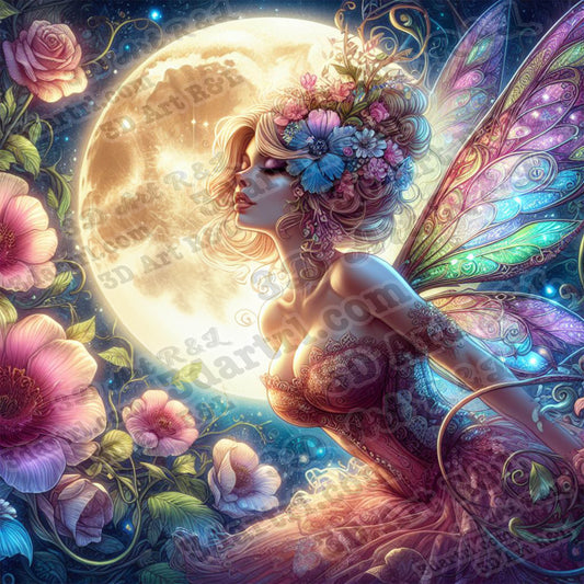 Beautiful fairy in the night, 90 X 90 cm